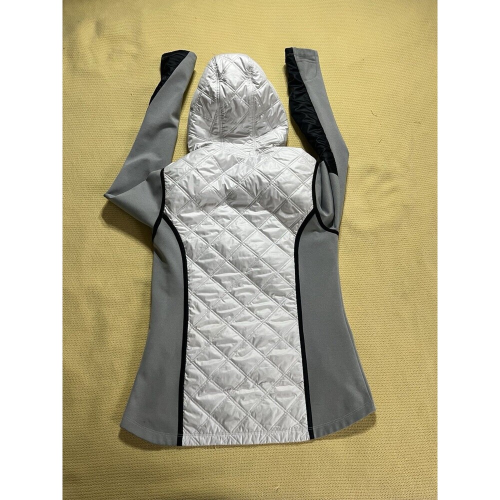 ATHLETA Jacket Womens S White Gray Aries Hooded Quilted Fleece Jacket Full Zip - Picture 4 of 8